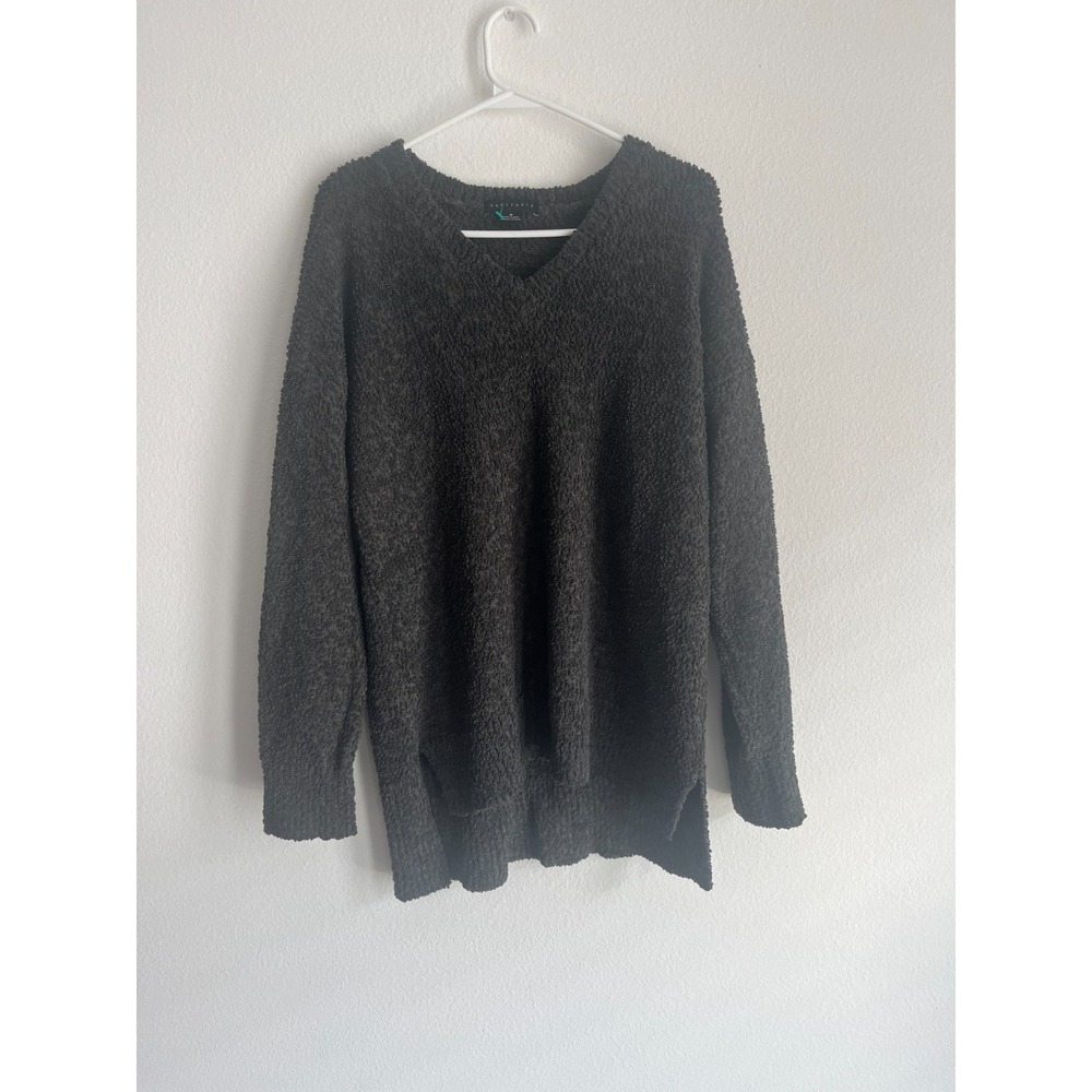 Sanctuary Sweater Womens Medium Charcoal Gray Knit V Neck Side Slit High Low Hem